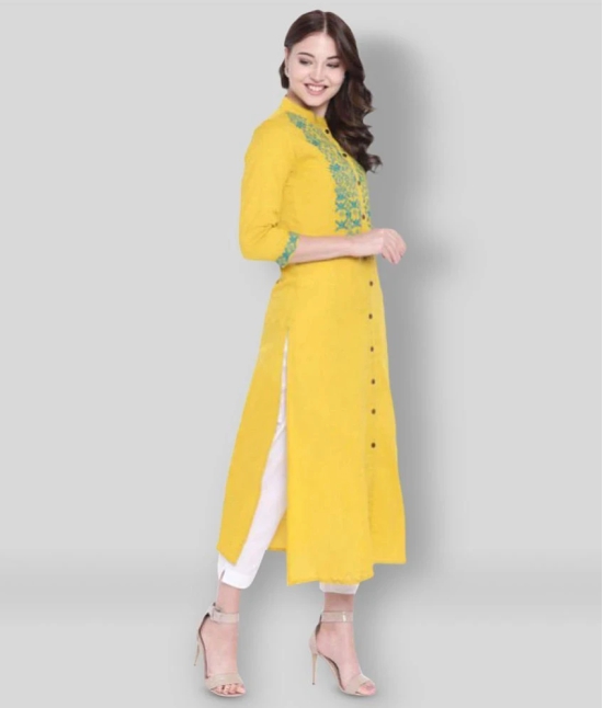 Divena - Yellow Cotton Blend Womens Front Slit Kurti - S