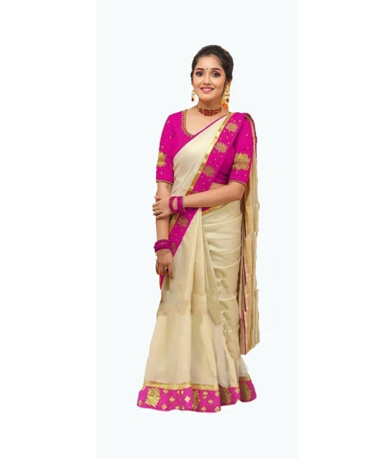 Bhuwal Fashion Silk Blend Embroidered Saree With Blouse Piece - Pink ( Pack of 1 ) - Pink