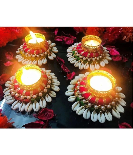 THRIFTKART Multicolour Table Top Brass Tea Light Holder - Pack of 4