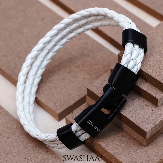 Shwet Mens Leather Bracelet-White