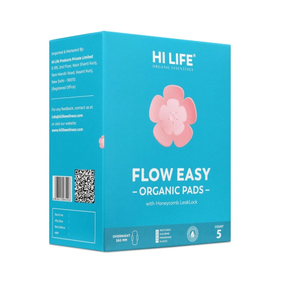 FLOW EASY - Organic Overnight Period Pads (with disposable bag) - Pack of 5