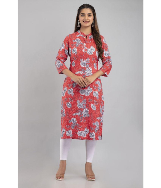 MAUKA - Red Rayon Women's Straight Kurti ( Pack of 1 ) - None