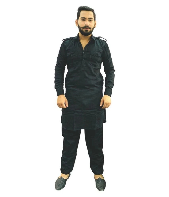 Preen Black Cotton Pathani Suit Single Pack - None