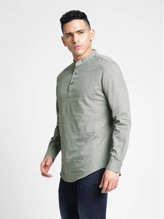 Grey Solid Cotton Kurta Shirt-XXL / Grey