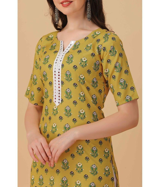 Glomee Crepe Printed Straight Women''s Kurti - Yellow ( Pack of 1 ) - None