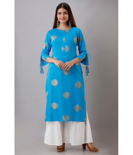 MAUKA - Blue Straight Rayon Women's Stitched Salwar Suit ( Pack of 1 ) - None