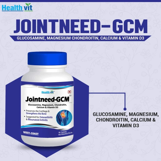 Healthvit Jointneed-GCM: Glucosamine, Magnesium, Chondroitin, Calcium, Vitamin D for Bone & Muscle Health, Joint Support - 60 Tablets-Healthvit Jointneed-GCM: Glucosamine, Magnesium, Chondroitin,