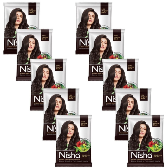 Nisha Henna Based Hair Color Original Black 25g Pack of 10, Ammonia Free Henna Powder Hair Colour Dye Black Hair Color