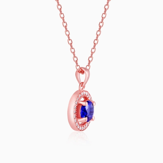 Rose Gold Blue Velvet Pendant With Link Chain