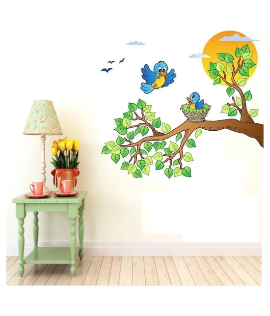 Asmi Collection Baby Birds in Nest on Tree Branch Wall Sticker ( 70 x 75 cms )