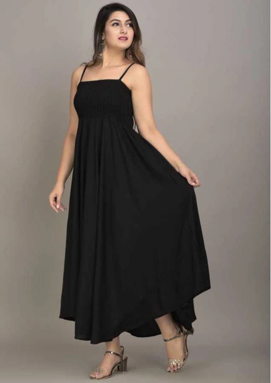 Elite Rayon Solid Bobbin Maxi Dress For Women-2XL / Black