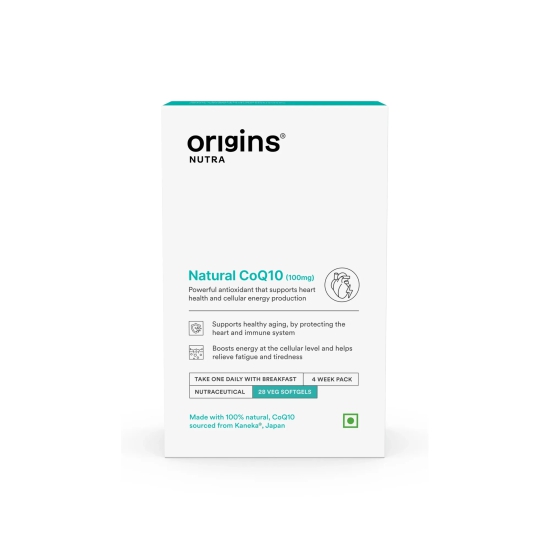 Origins Nutra Natural’s CoQ-10 (100mg) | Boost Energy & Stamina, Supports Heart Health, Relieves Migraine | CoQ 10 | GMP Certified | For Men & Women | 28 Veg Soft Gels Pack of 2