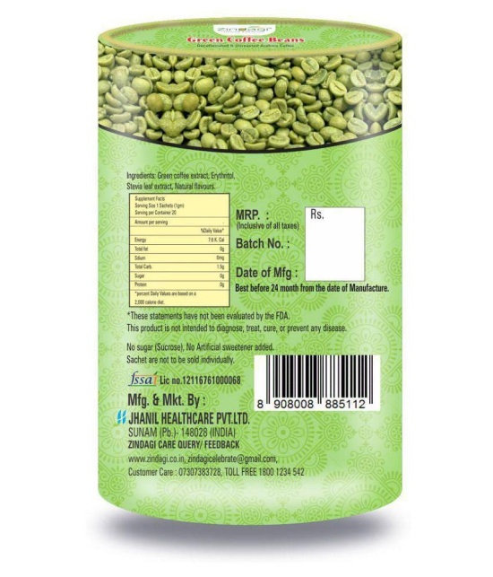 Zindagi Instant Green Coffee Powder - Green Coffee Beans Powder - Weight Loss 20 gm Pack of 2