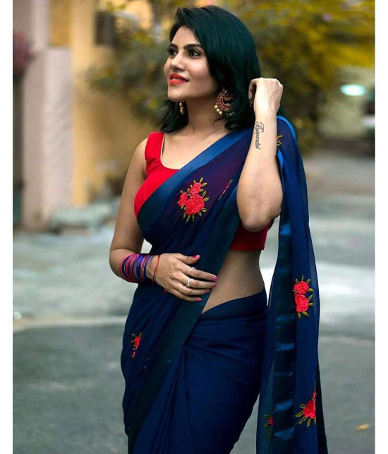 Bhuwal Fashion - Blue Georgette Saree With Blouse Piece (Pack of 1)