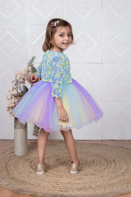 Childbird Multicolor Net Kids Party Dress With Flower Jacket-12-18 Month