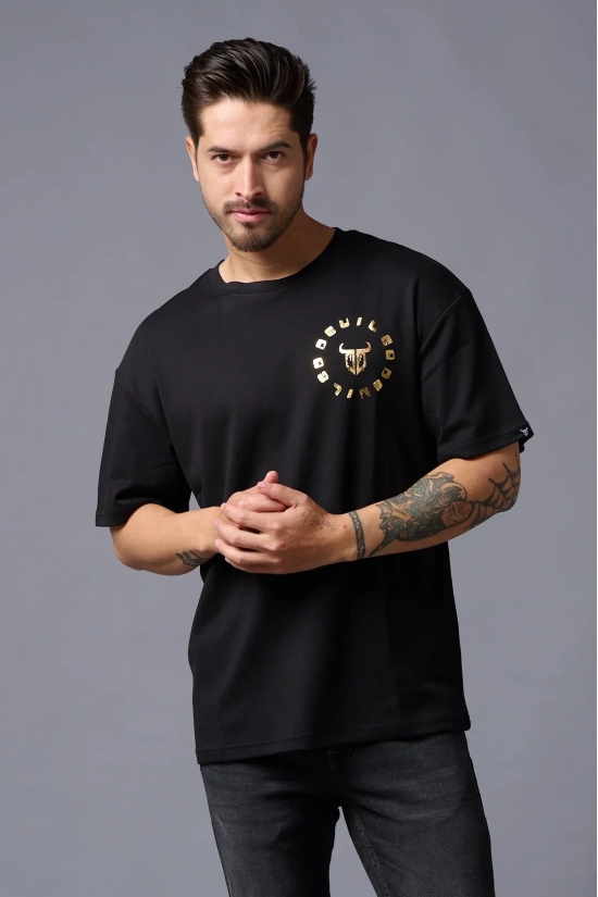 Chinese DEVIL (Gold Foil Print) Black Oversized T-Shirt for Men XXL