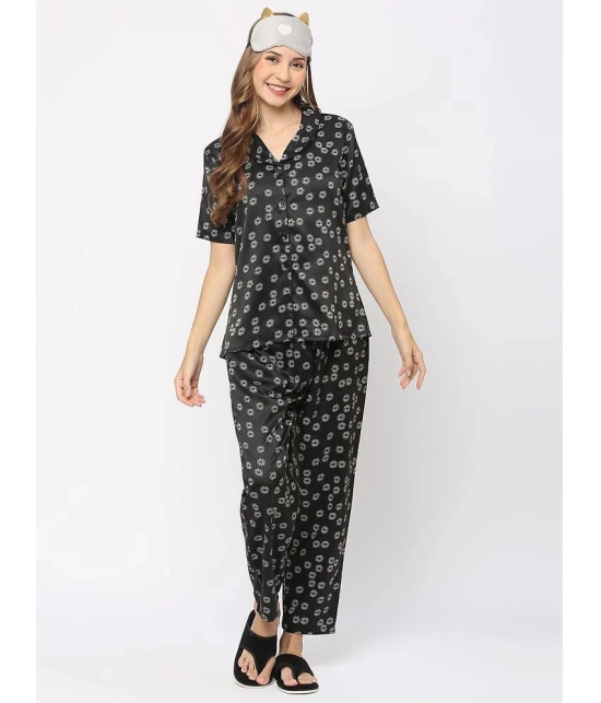 Smarty Pants - Black Satin Womens Nightwear Nightsuit Sets ( Pack of 1 ) - None