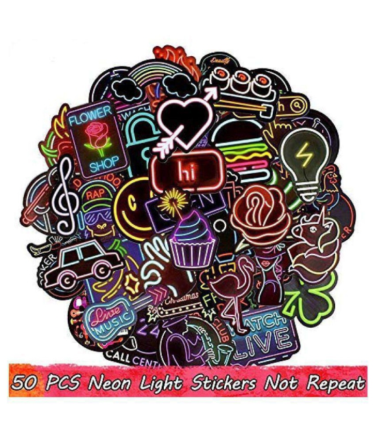 iDream Neon Light Sticker Anime Icon Animal Stickers for Laptop Suitcase Guitar Fridge Bicycle Car (Set of 50)