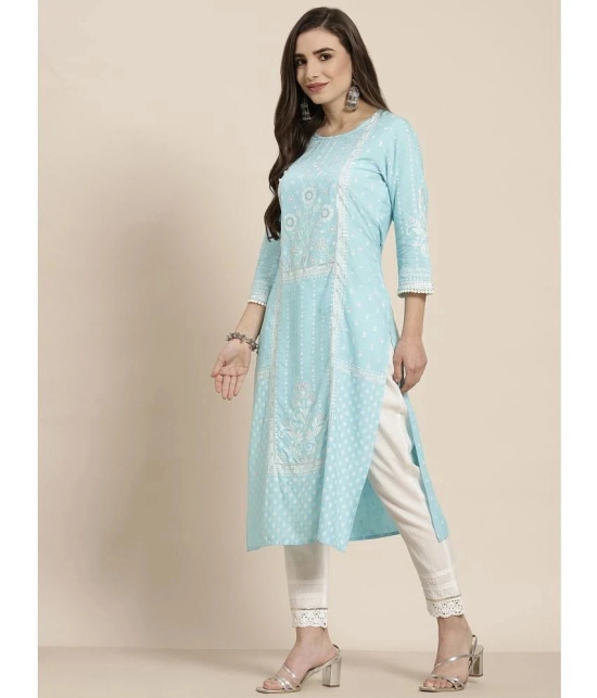 Juniper - Blue Rayon Womens Straight Kurti ( Pack of 1 ) - None