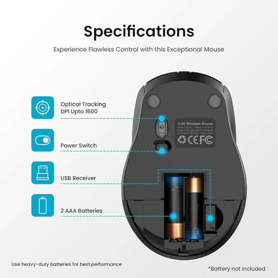 Portronics Toad 31 Wireless Mouse with 2.4 GHz Connectivity (Working Distance: 10m)-BLACK