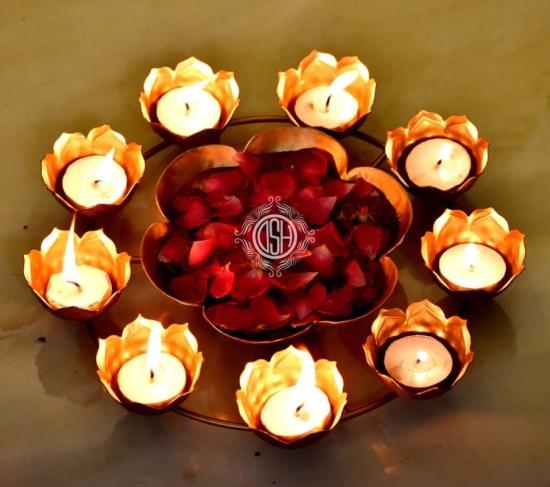 Urli Bowl Flower Flowers Design Border for Tea Light Candles Decoration.and Gifting .(Rangoli)