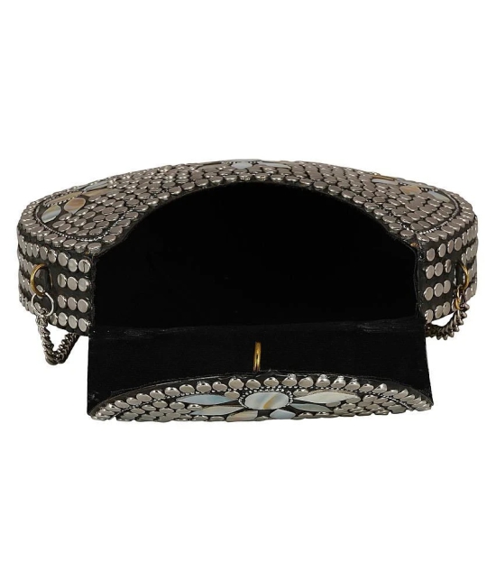 Anekaant Silver Metal Box Clutch - Silver