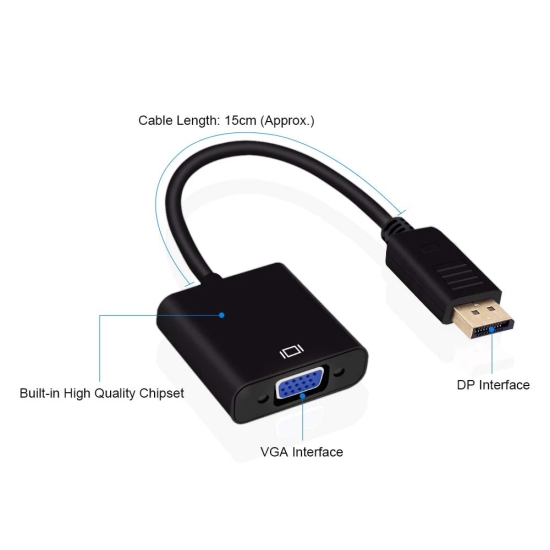 Lapster Display Port to VGA Adapter, Gold-Plated DP to VGA Cord - 1 Piece