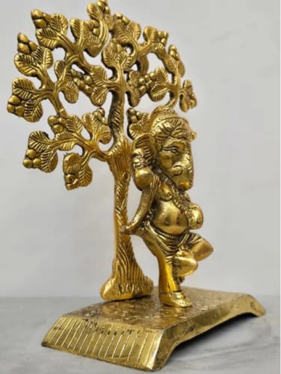 Aarna Creations Hand Crafted Metal Dancing Ganesh Infront of Tree| Artistic and Antique Ganesha Idol| Desk Idol Dancing Ganesha| Ganesh