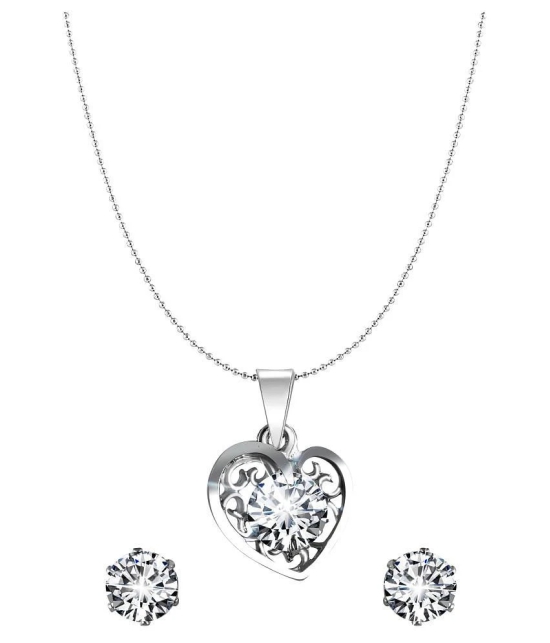 Vighnaharta Delicate Silver Drop Solitaire Pendant Set with Earrings for Women  and Girls - Silver