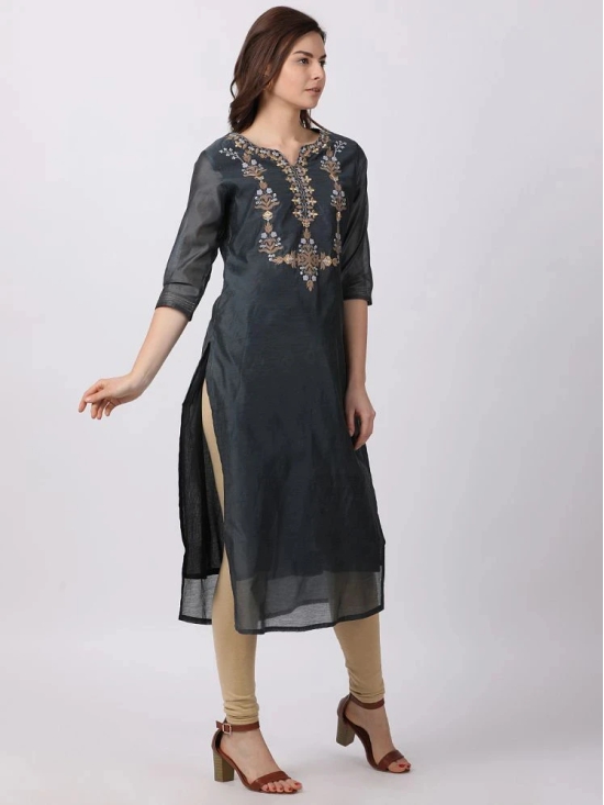 Alena - Grey Chanderi Womens Straight Kurti ( ) - S