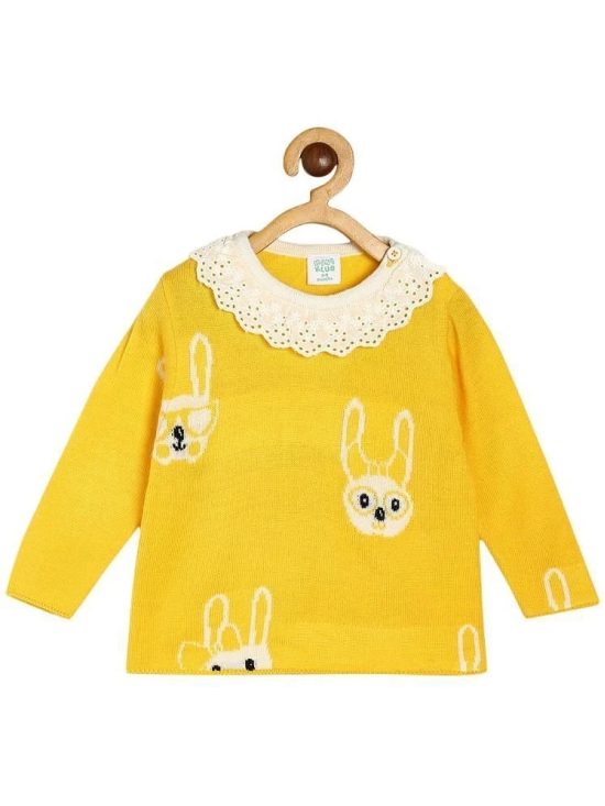 Miniklub Baby Girls Round Neck Full Sleeve Knit Sweater (Yellow Color) - None