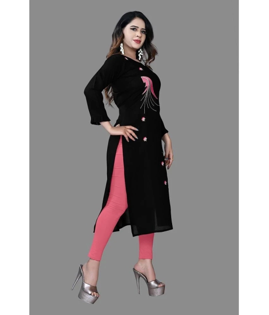 haya fashion - Black Rayon Womens Straight Kurti ( Pack of 1 ) - None