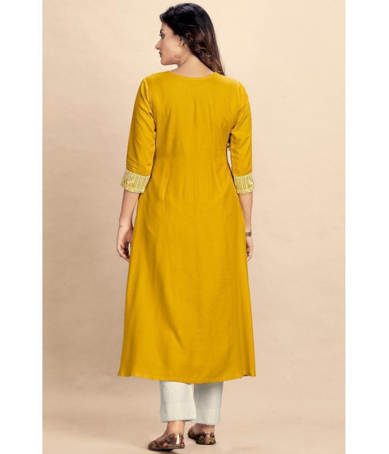 Glomee - Yellow Rayon Women''s Nayra Kurti ( Pack of 1 ) - None