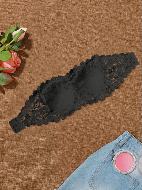 Women’s/Girl’s Lace Net Tube Bra Strapless Padded Seamless Hook Closure Bra - Black