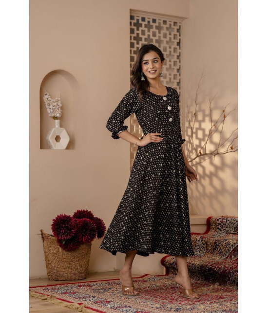 Kapadia Rayon Printed Anarkali Womens Kurti - Black ( Pack of 1 ) - None