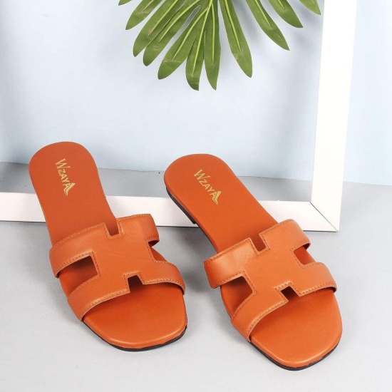 WOMEN FASHION FLAT TAN SLIPPERS