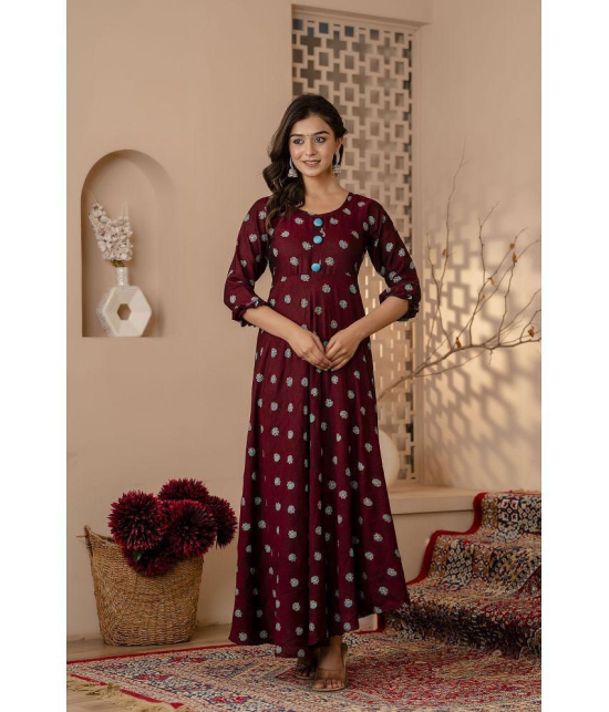 Kapadia Rayon Printed Anarkali Womens Kurti - Maroon ( Pack of 1 ) - None