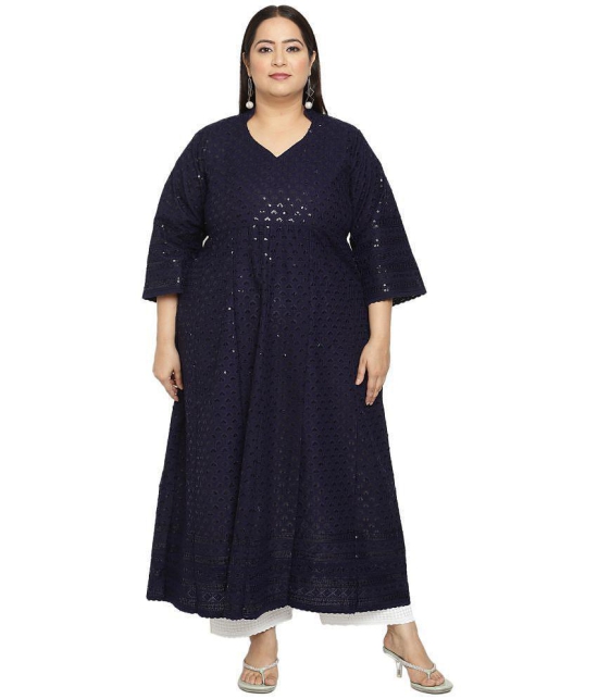 Queenley - Navy Cotton Women's Flared Kurti ( Pack of 1 ) - None