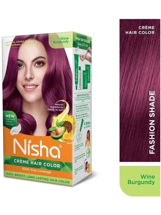 Nisha Creme Hair Color Wine Burgundy 120g Pack of 2, Permanent Hair Colour, 100% Grey Coverage, Long Lasting Hair Colour