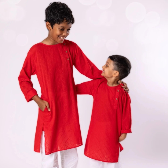 Cotton Kurta for Boys, Men | Colour Pop, Red-XXL