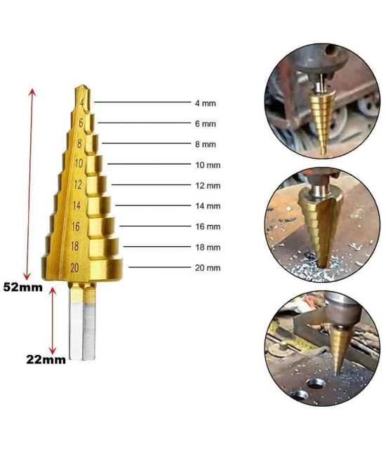 Rangwell 4-20mm HSS Steel Titanium Step Drill Bits Step Cone Cutting Tool Core Drill Bit Steel Woodworking Wood Metal Drilling Step Drill.