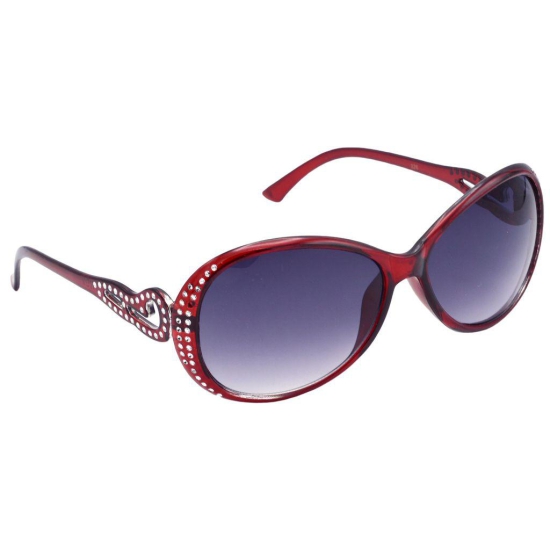 Hrinkar Grey, Clear Round Stylish Goggles Red Frame Sunglasses for Women - HRS326-RD-GRY