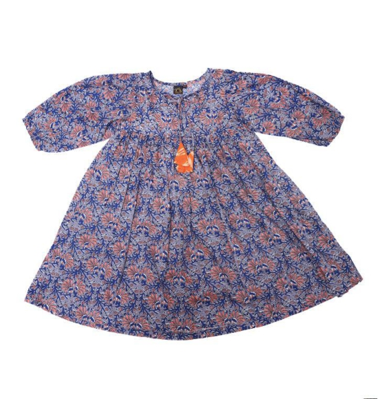 Maria Dress in Blue and Orange Floral Print-10-12 years