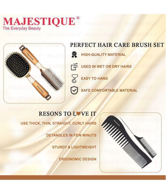 Majestique 4Pcs Hair Brush Set Paddle, Styling, Tail Comb & Wide Tooth Comb