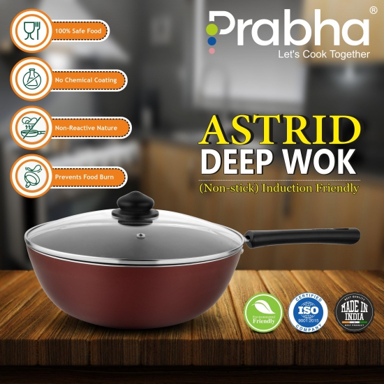 Astrid Nonstick Deep Wok With Glass Lid-24CM / 2.6 Litre