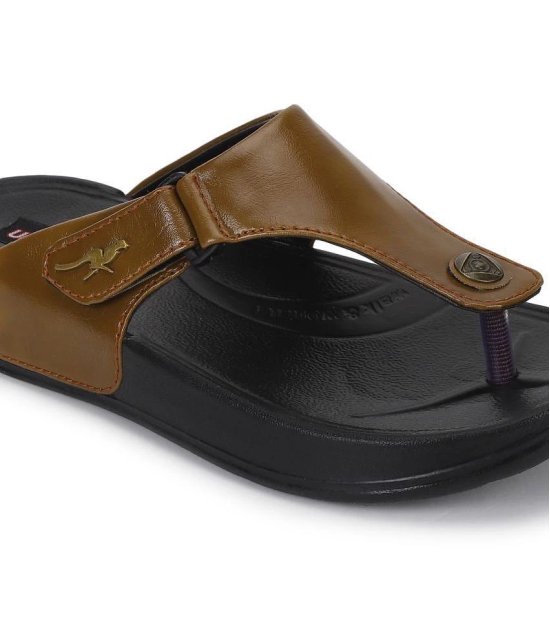 UrbanMark Men Two-Tone Upper With Side Velcro Strap Thong Flip-Flop - Brown - None