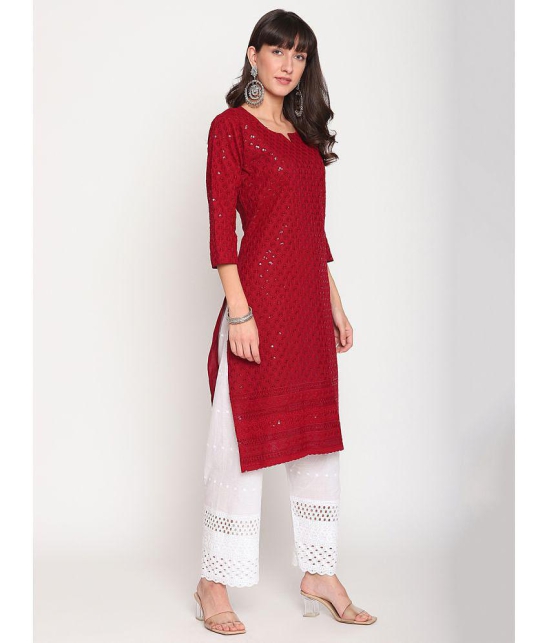 Queenley - Maroon Cotton Women's Straight Kurti ( Pack of 1 ) - XXL