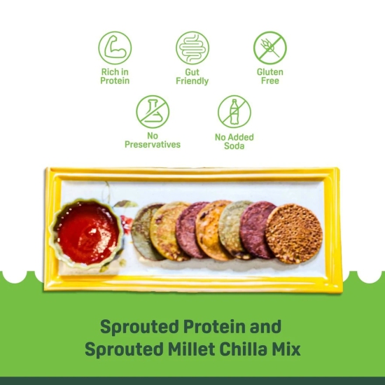 Natible Sprouted Protein & Millet Chilla Dosa Mix, Thai Chilli, Achari, Peri Peri, Beetroot & Spinach Flavour, Pack of 5. 200Gram Each