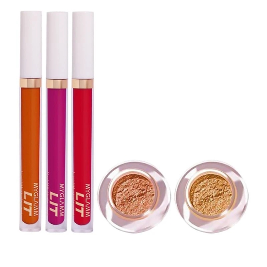 MyGlamm Combo of LIT Lip & Eye Sparkles + LIT Liquid Matte Lipstick | Highly Concentrated Loose Shimmer Pigment & Smudge-proof, Matte Finish Lipstick