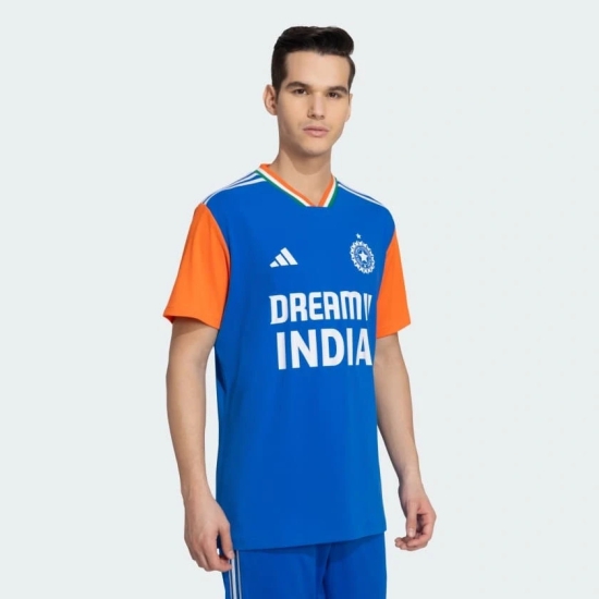 Fw24 India Cricket T20 International Fan Jersey: Showcase Your Team Spirit with Breathable Comfort and Sustainable Style (Colour - BLUE/ORANGE, Size - JN3145) by Total Sporting And Fitness Solutions Pvt Ltd